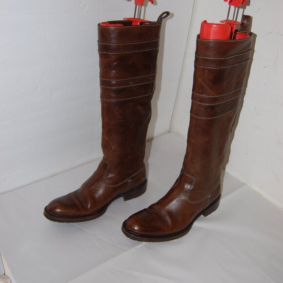 37.5/7.5❤️NDC Leather Knee High Mid Calf Biker English Riding Tall BOOTS - Picture 1 of 10